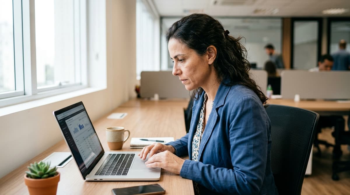 Profissional brasileiro selecionando criterios de segmentacao por cargo em uma campanha de LinkedIn Ads no notebook