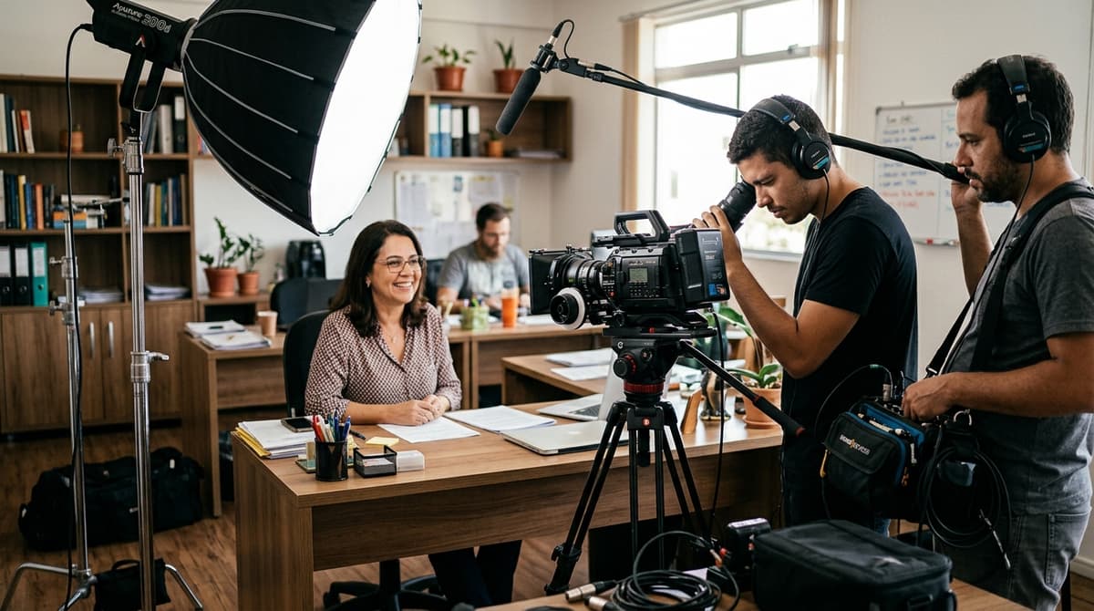 Gravação profissional de vídeo institucional para uma pequena empresa no Brasil