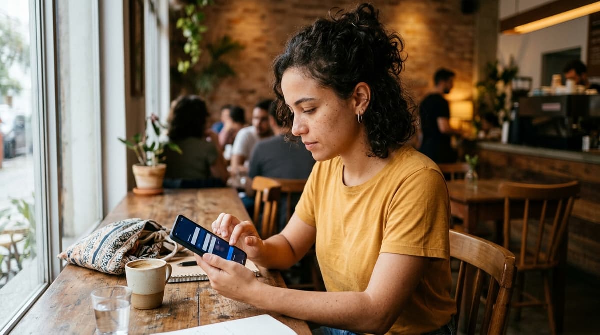 Pessoa segurando celular preenchendo um formulário de contato de academia em rede social